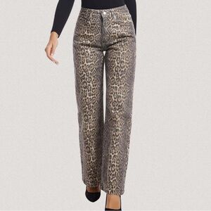 Leopard Print Straight-Leg Jeans - Brown/Black